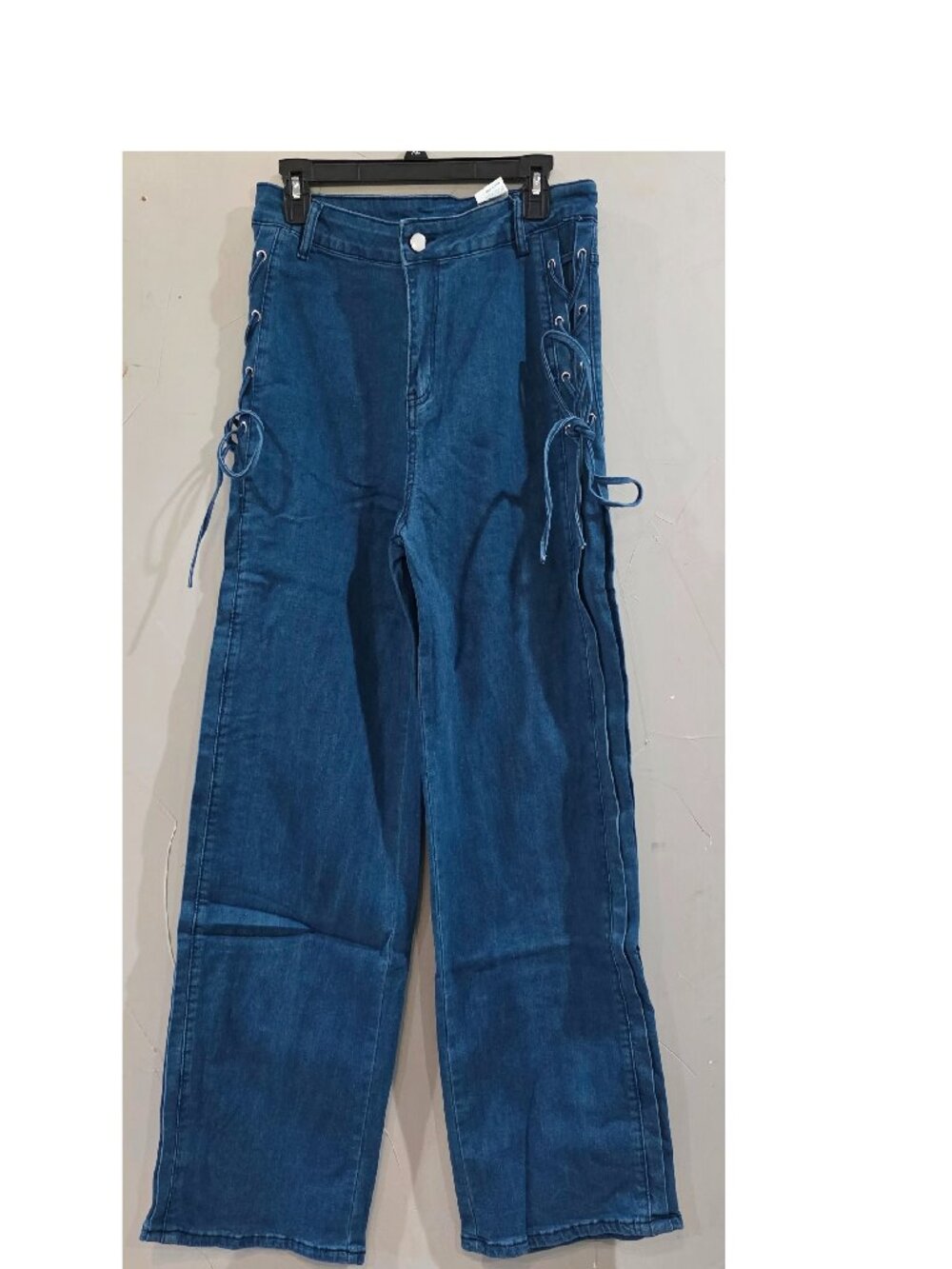 Y2K High Waisted Lace Up Wide Leg Jeans (Style 6106, Size XL)